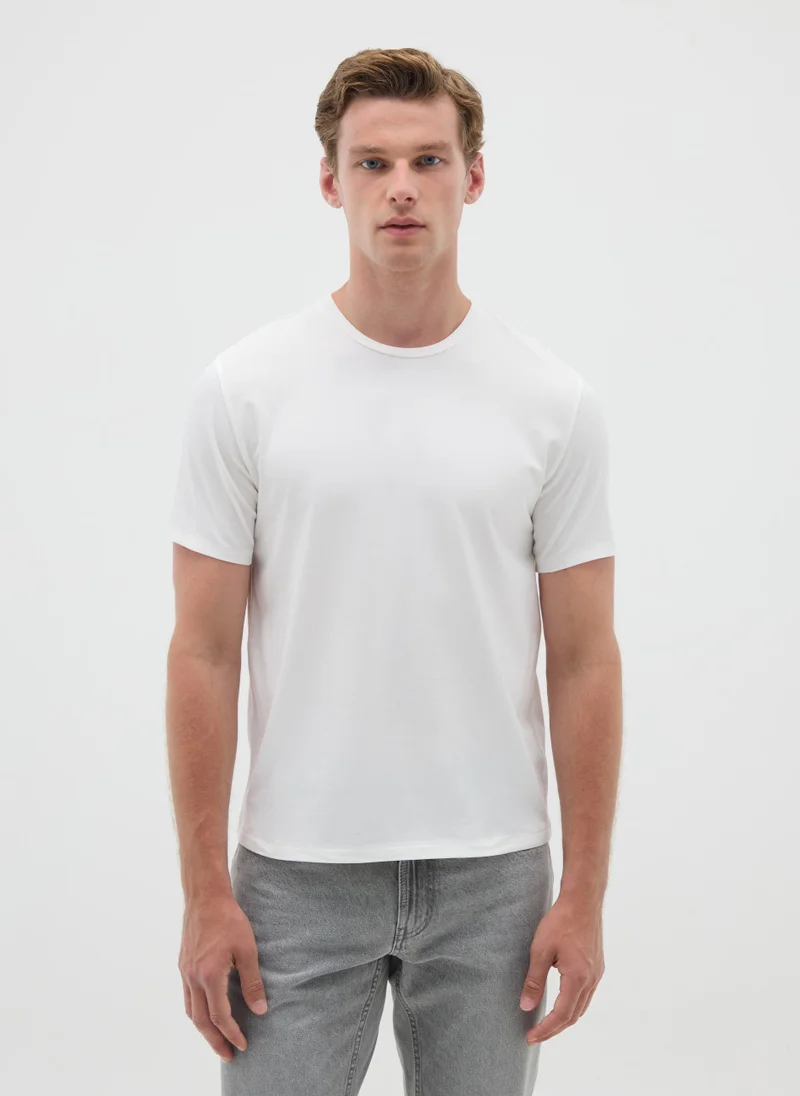 او في اس OVS Men'S White Stretch Cotton T-Shirt